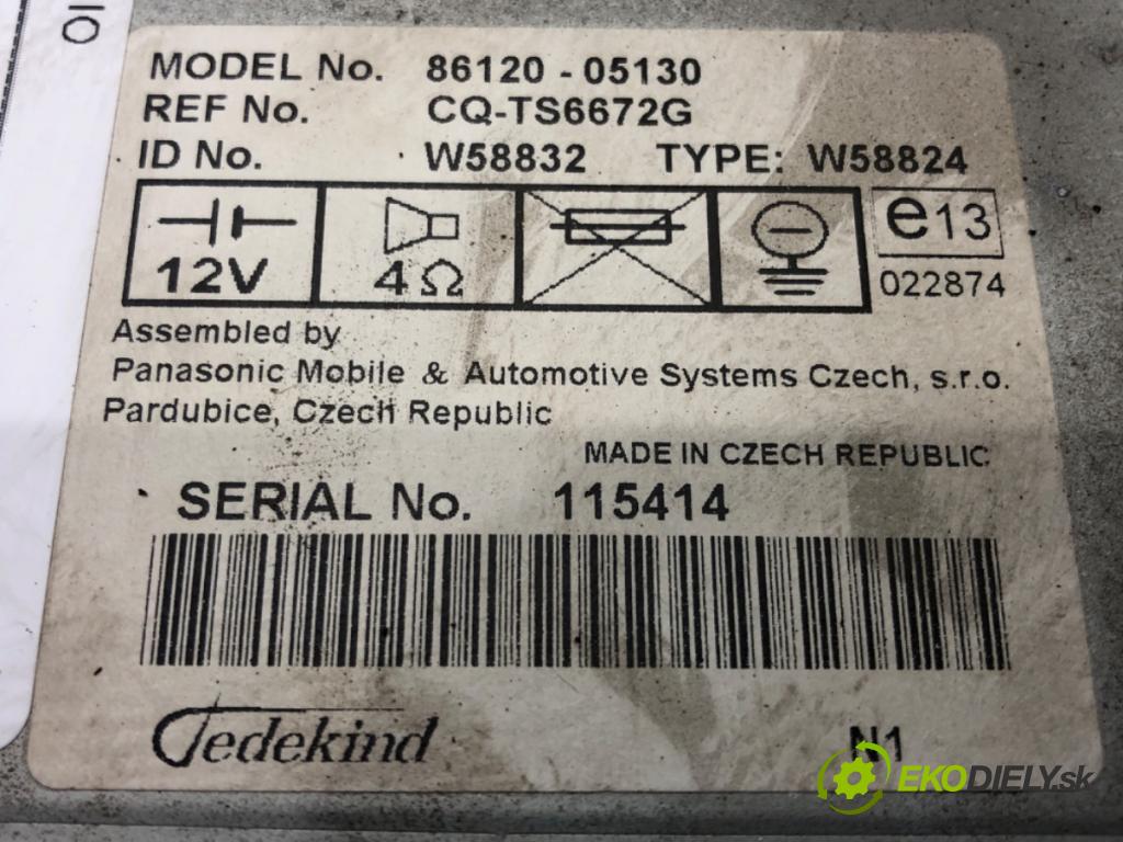 TOYOTA AVENSIS Kombi (_T25_) 2003 - 2008    2.0 D-4D (ADT250_) 93 kW [126 KM] olej napędowy 20  RADIO 86120-05130 (Audio zariadenia)