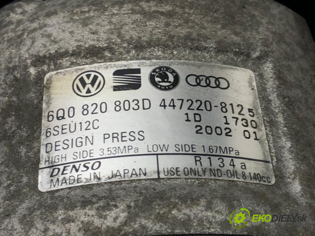 SKODA FABIA I (6Y2) 1999 - 2008    1.4 44 kW [60 KM] benzyna 2000 - 2002  Kompresor klimatizácie 6Q0820803D (Kompresory klimatizácie)