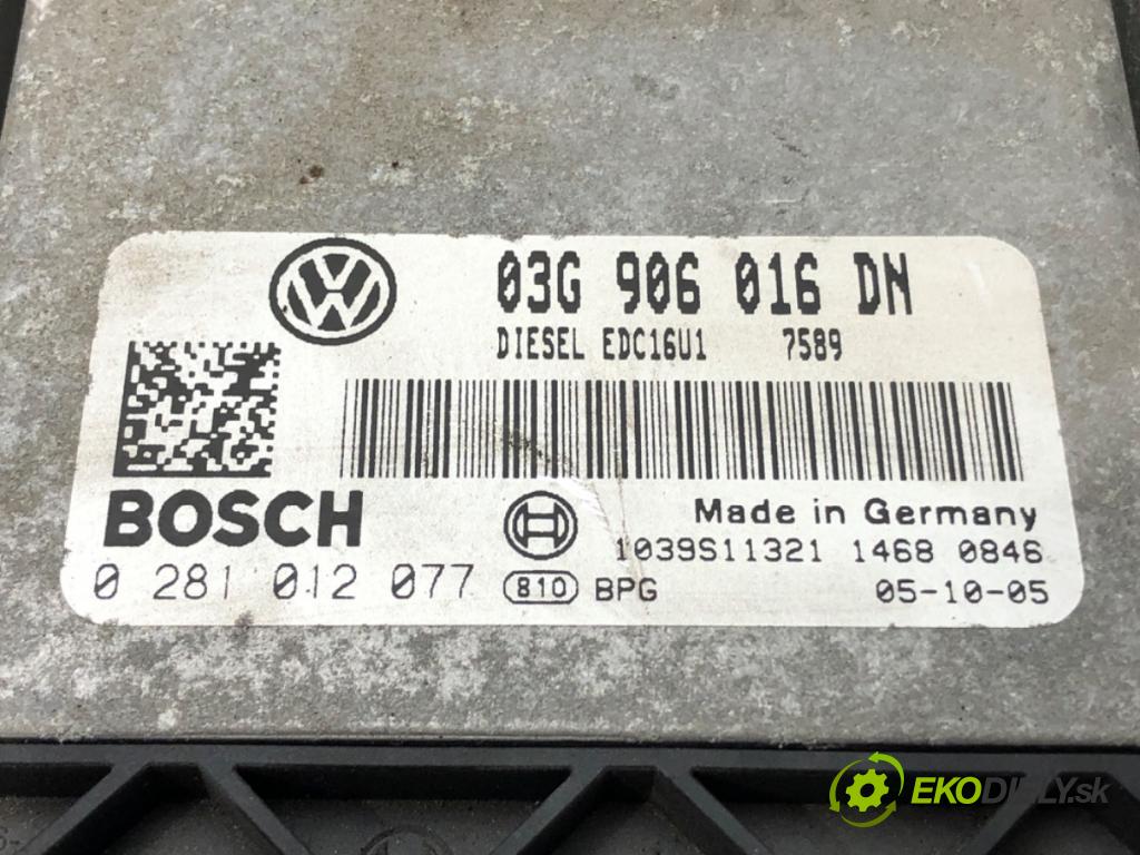 VW GOLF PLUS V (5M1, 521) 2004 - 2013    2.0 TDI 103 kW [140 KM] olej napędowy 2005 - 2011  riadiaca jednotka Motor 03G906016DN 0281012077 (Riadiace jednotky)