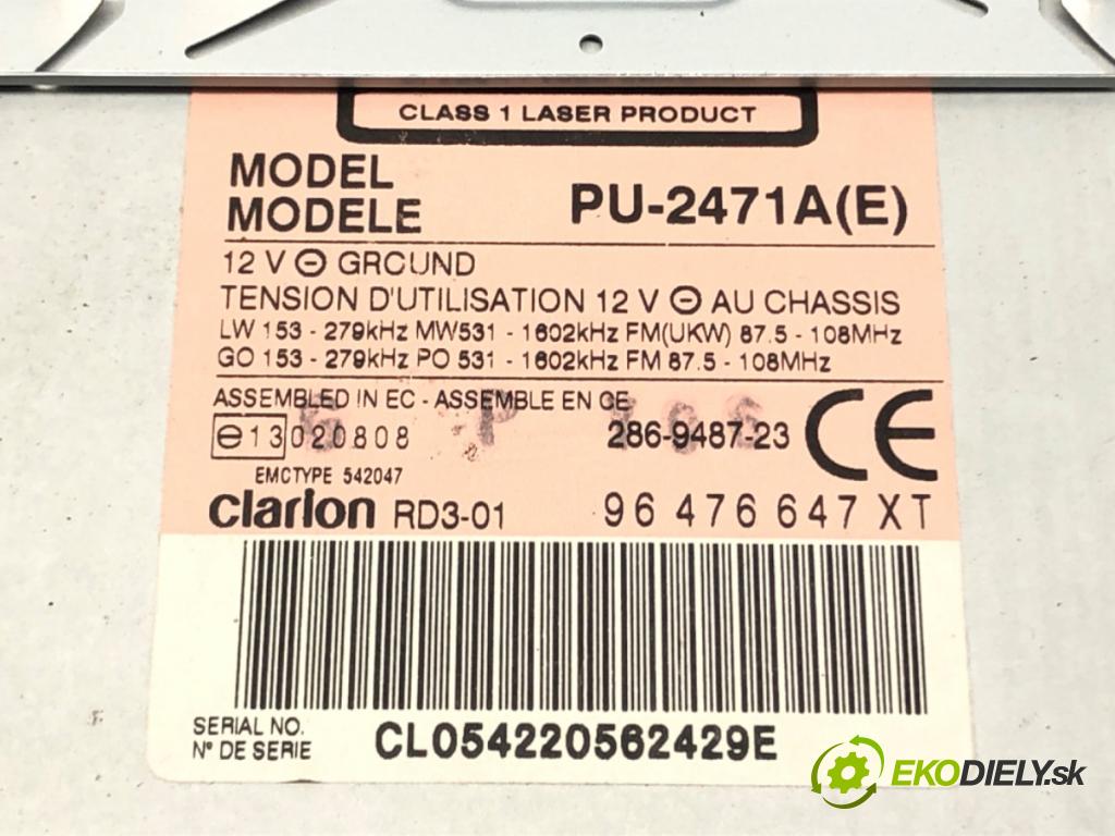 PEUGEOT 307 (3A/C) 2000 - 2012    1.4 55 kW [75 KM] benzyna 2000 - 2003  RADIO 96476647XT (Audio zariadenia)