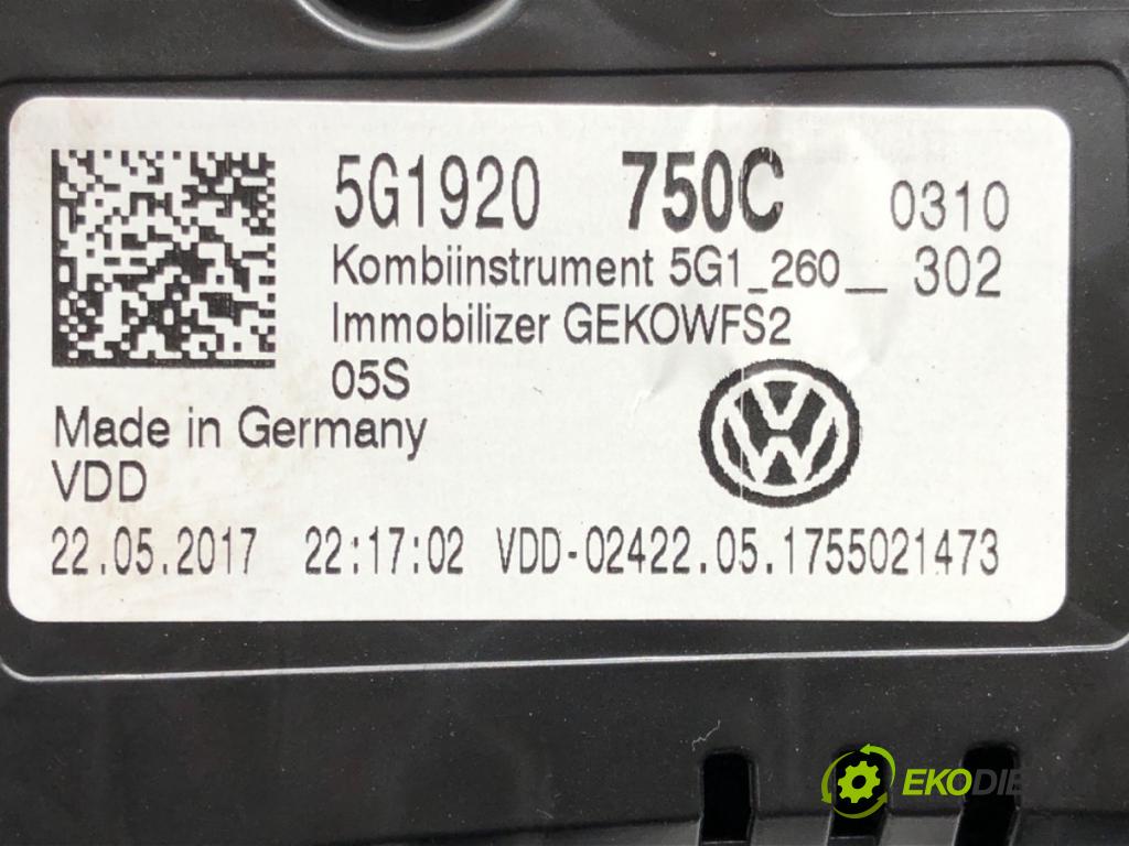 VW GOLF VII (5G1, BQ1, BE1, BE2) 2012 - 2022    1.4 TSI 92 kW [125 KM] benzyna 2014 - 2022  Prístrojovka 5G1920750C (Prístrojové dosky, displeje)