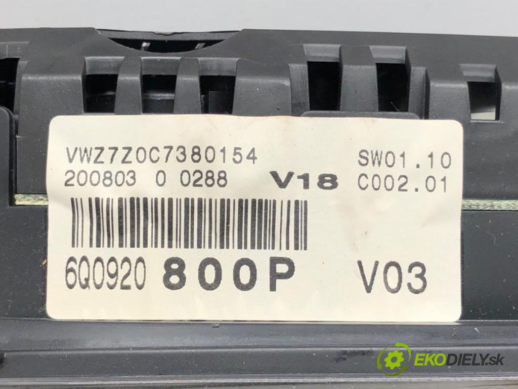 VW POLO (9N_, 9A_) 2001 - 2014    1.2 12V 47 kW [64 KM] benzyna 2001 - 2007  Prístrojovka 6Q0920800P (Prístrojové dosky, displeje)