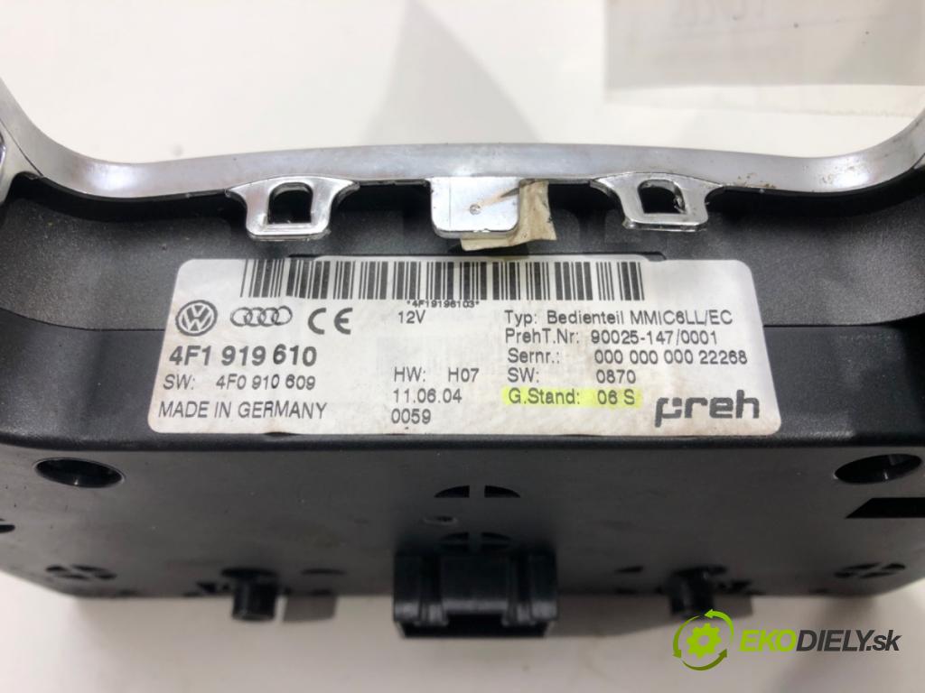 AUDI A6 C6 (4F2) 2004 - 2011    3.0 TDI quattro 165 kW [225 KM] olej napędowy 2004  Panel ovládania radia 4F1919610 (Prepínače, spínače, tlačidlá a ovládače kúrenia)
