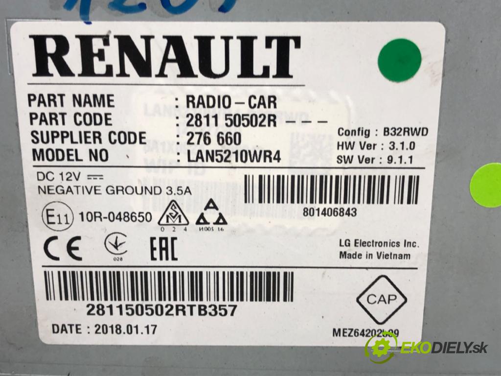 RENAULT CLIO IV (BH_) 2012 - 2022    0.9 TCe 90 66 kW [90 KM] benzyna 2012 - 2022  RADIO mavigace 281150502R (Audio zařízení)