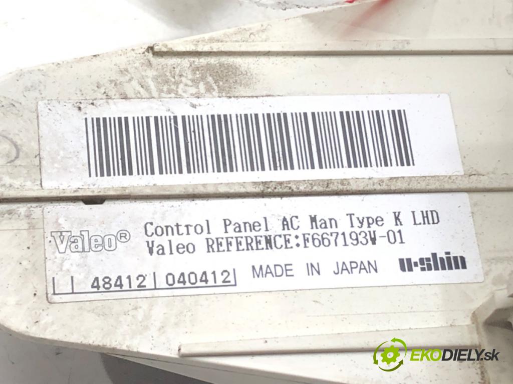 NISSAN MICRA III (K12) 2002 - 2010    1.2 16V 48 kW [65 KM] benzyna 2003 - 2010  Panel ovládania kúrenia F667193V (Prepínače, spínače, tlačidlá a ovládače kúrenia)