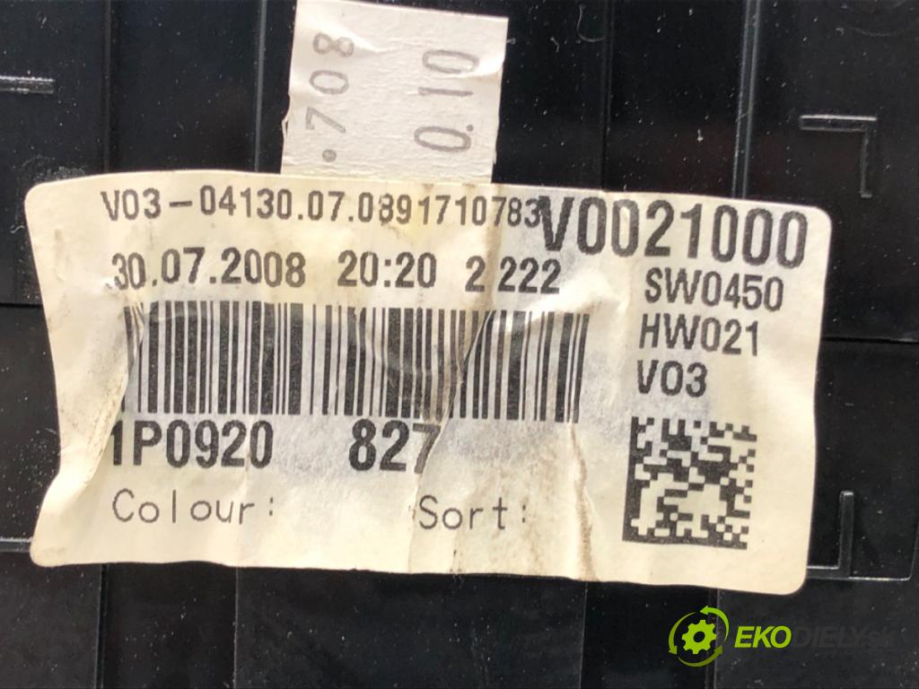 SEAT LEON (1P1) 2005 - 2013    1.6 75 kW [102 KM] benzyna 2005 - 2012  Prístrojovka 1P0920827 (Prístrojové dosky, displeje)