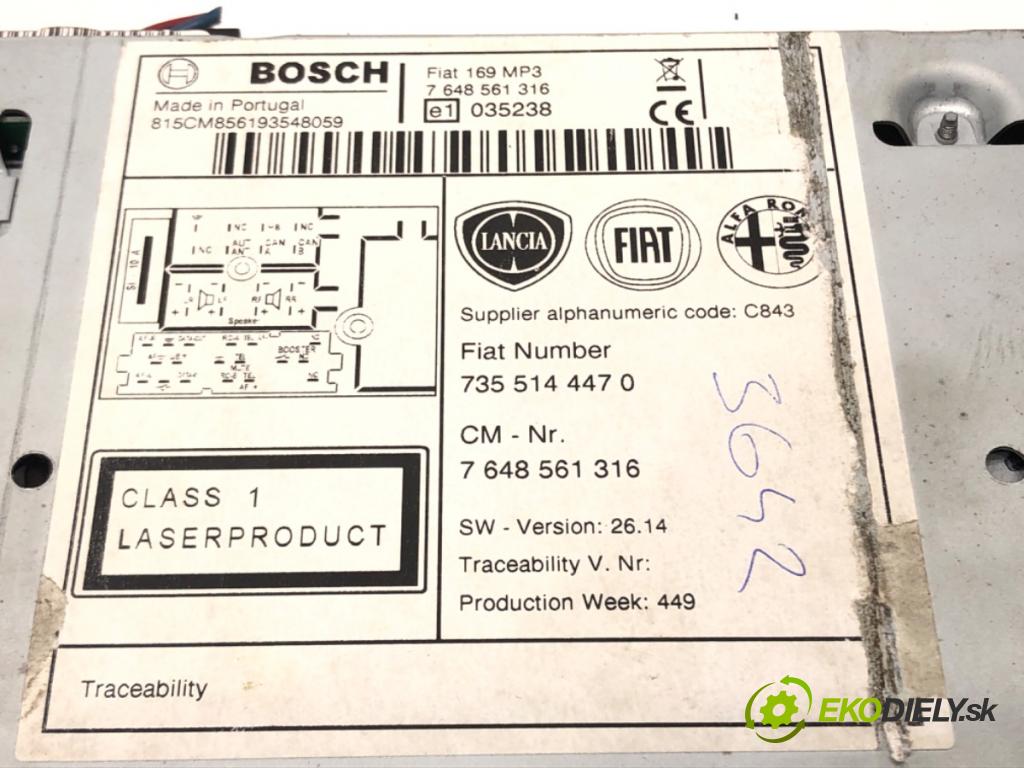 FIAT PANDA (169_) 2003 - 2022    1.1 (169.AXA1A) 40 kW [54 KM] benzyna 2003 - 2022  RADIO 7355144470 (Audio zariadenia)