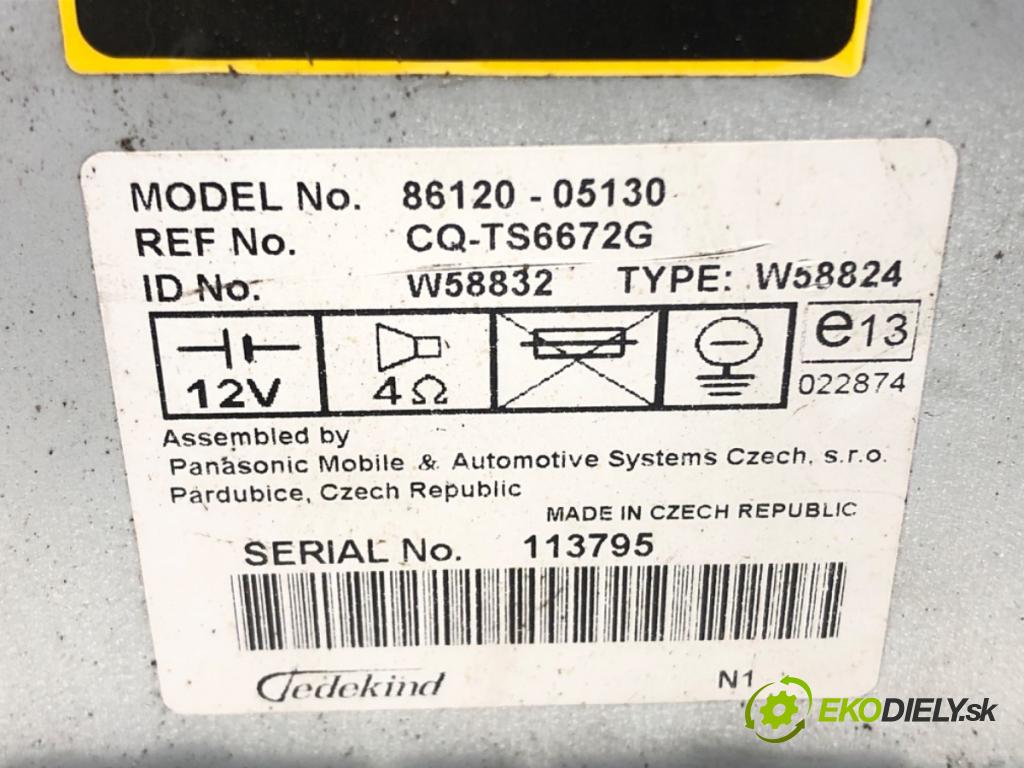 TOYOTA AVENSIS (_T25_) 2003 - 2008    2.4 (AZT251_) 120 kW [163 KM] benzyna 2003 - 2008  RADIO 86120-05130 (Audio zariadenia)