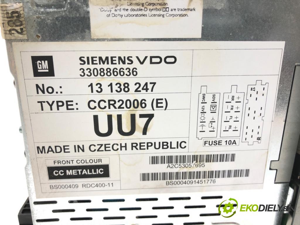 OPEL VECTRA C (Z02) 2002 - 2009    1.8 16V 90 kW [122 KM] benzyna 2002 - 2008  RADIO 13138247 (Audio zariadenia)