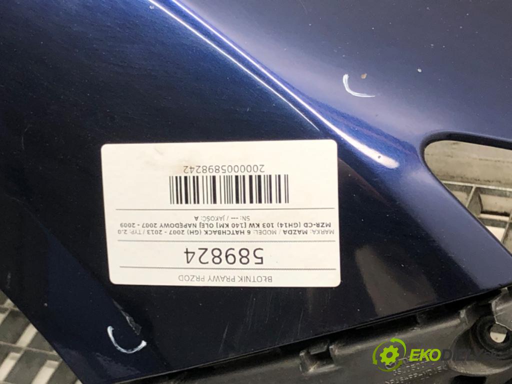 MAZDA 6 Hatchback (GH) 2007 - 2013    2.0 MZR-CD (GH14) 103 kW [140 KM] olej napędowy 2007 - 2009  blatník pravý přední část