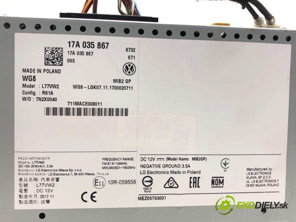 VW POLO VI (AW1, BZ1, AE1) 2017 - 2022    1.0 48 kW [65 KM] benzyna 2017 - 2022  RADIO Navigácia 17A035867 (Audio zariadenia)