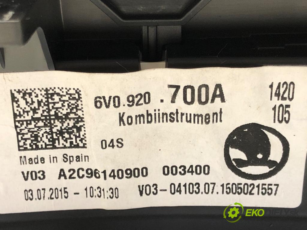 SKODA FABIA III (NJ3) 2014 - 2022    1.0 55 kW [75 KM] benzyna 2014 - 2022  Prístrojovka 6V0920700A (Prístrojové dosky, displeje)