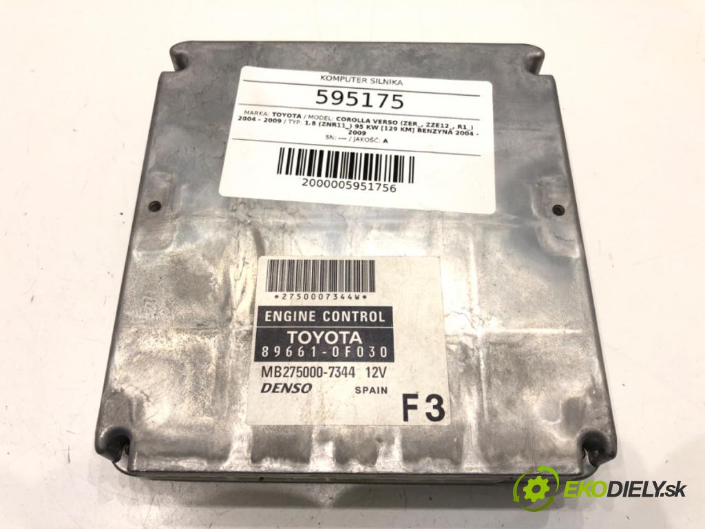 TOYOTA COROLLA Verso (ZER_, ZZE12_, R1_) 2004 - 2009    1.8 (ZNR11_) 95 kW [129 KM] benzyna 2004 - 2009  riadiaca jednotka Motor 89661-0F030 (Riadiace jednotky)