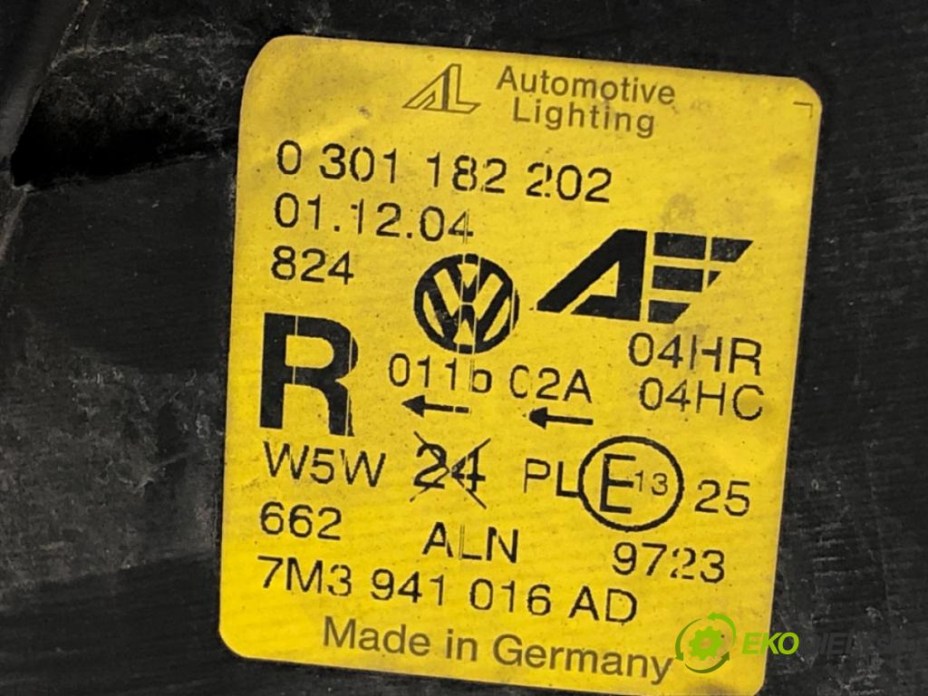 VW SHARAN (7M8, 7M9, 7M6) 1995 - 2010    1.9 TDI 96 kW [130 KM] olej napędowy 2002 - 2010  Svetlomet pravy predný LIFT 7M3941016AD