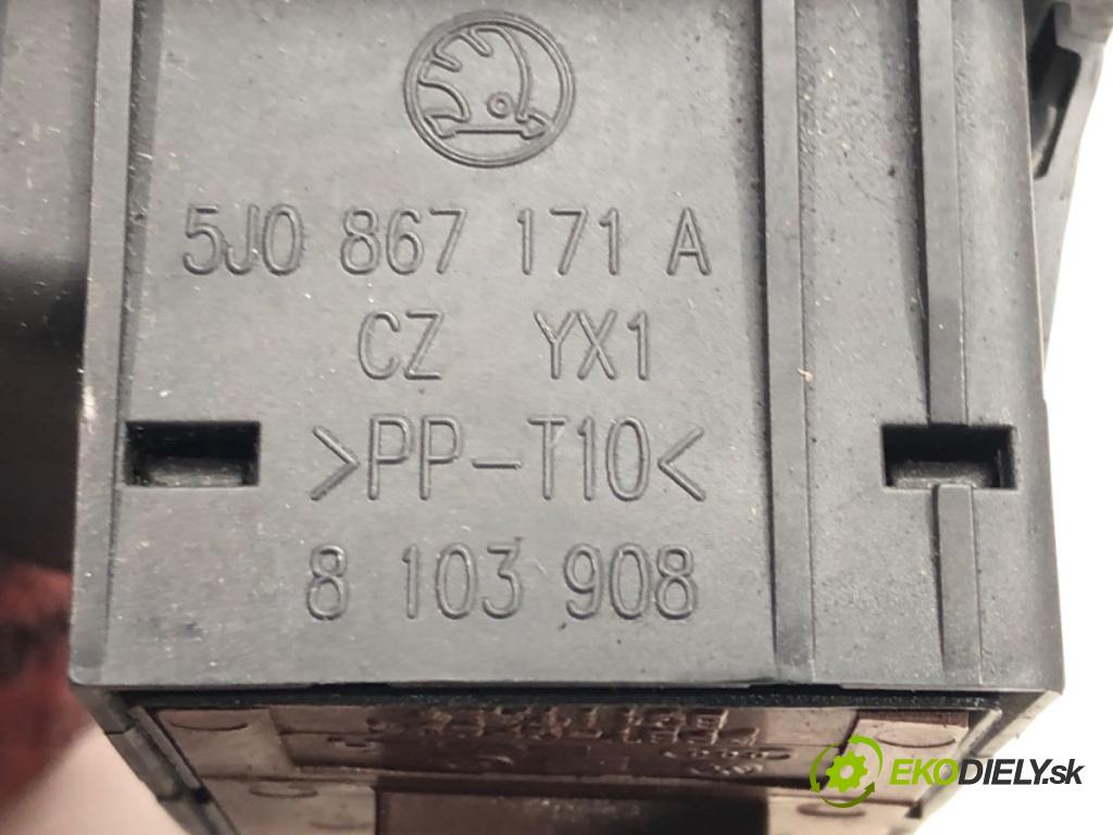 SKODA FABIA II (542) 2006 - 2014    1.4 TDI 59 kW [80 KM] olej napędowy 2007 - 2010  Prepínač okien 5J0867171A (Prepínače, spínače, tlačidlá a ovládače kúrenia)