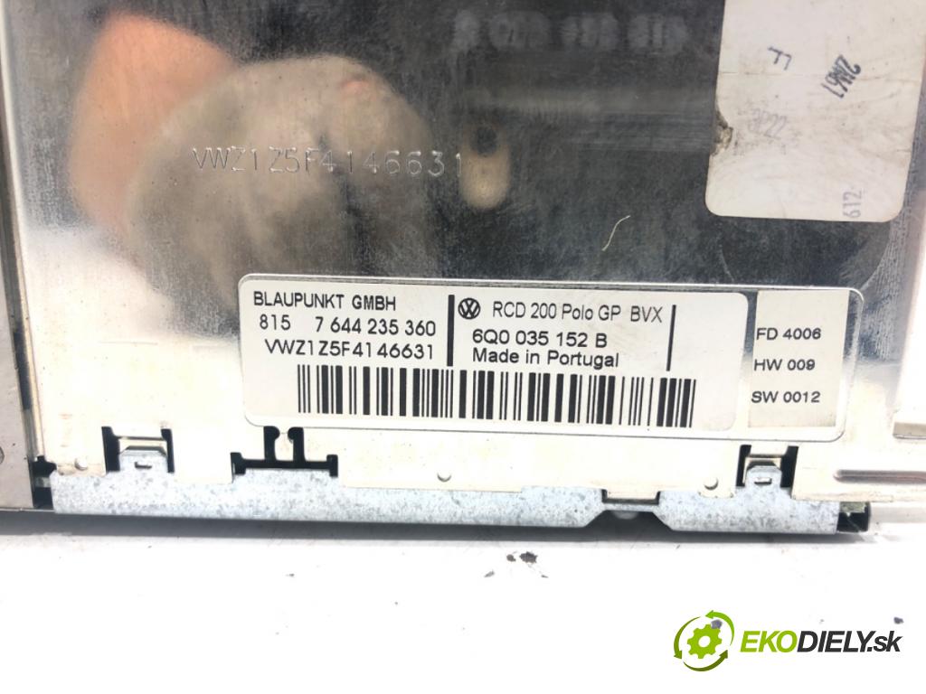 VW POLO (9N_, 9A_) 2001 - 2014    1.4 TDI 51 kW [70 KM] olej napędowy 2005 - 2009  RADIO 6Q0035152B (Audio zariadenia)