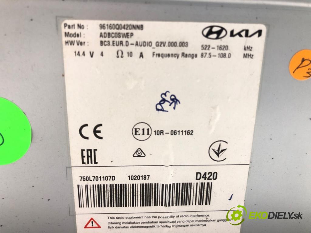 HYUNDAI i20 III (BC3, BI3) 2020 - 2022    1.2 62 kW [84 KM] benzyna 2020 - 2022  RADIO Navigácia 96160Q0420 (Audio zariadenia)