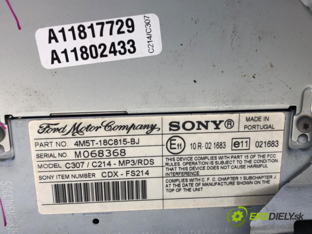 FORD FOCUS II (DA_, HCP, DP) 2004 - 2013    1.8 92 kW [125 KM] benzyna 2006 - 2012  RADIO SONY: 4M5T-18C815-BJ