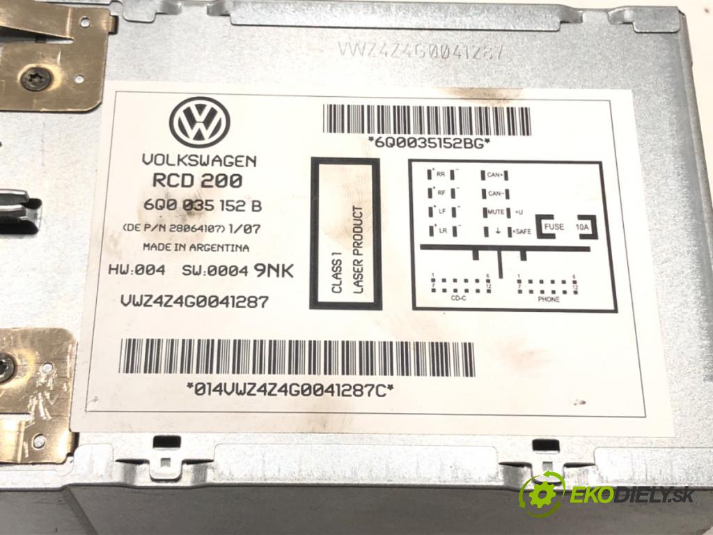 VW POLO (9N_, 9A_) 2001 - 2014    1.4 TDI 51 kW [70 KM] olej napędowy 2005 - 2009  RADIO 6Q0035152B (Audio zariadenia)