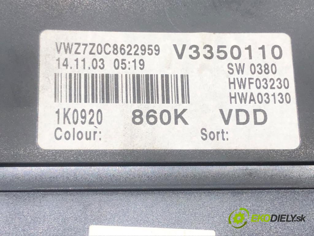 VW GOLF V (1K1) 2003 - 2010    1.6 FSI 85 kW [115 KM] benzyna 2003 - 2008  Prístrojovka 1K0920860K (Prístrojové dosky, displeje)