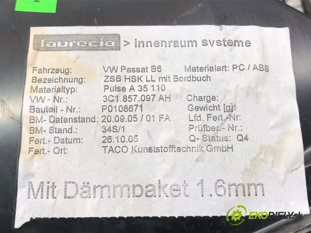VW PASSAT B6 (3C2) 2005 - 2010    2.0 FSI 110 kW [150 KM] benzyna 2005 - 2010  Priehradka, kastlík spolujazdca  (Priehradky, kastlíky)