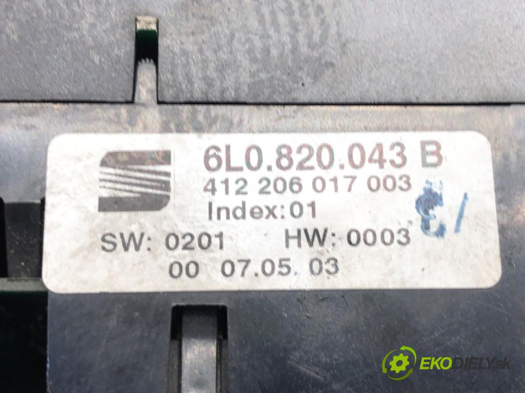 SEAT IBIZA III (6L1) 2002 - 2009    1.9 TDI 96 kW [131 KM] olej napędowy 2002 - 2009  Panel ovládania kúrenia 6L0820043B (Prepínače, spínače, tlačidlá a ovládače kúrenia)