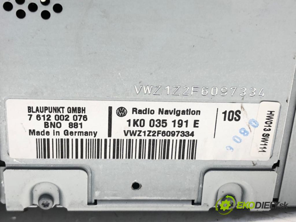 VW GOLF V (1K1) 2003 - 2010    1.9 TDI 77 kW [105 KM] olej napędowy 2003 - 2008  RADIO 1K0035191E (Audio zariadenia)