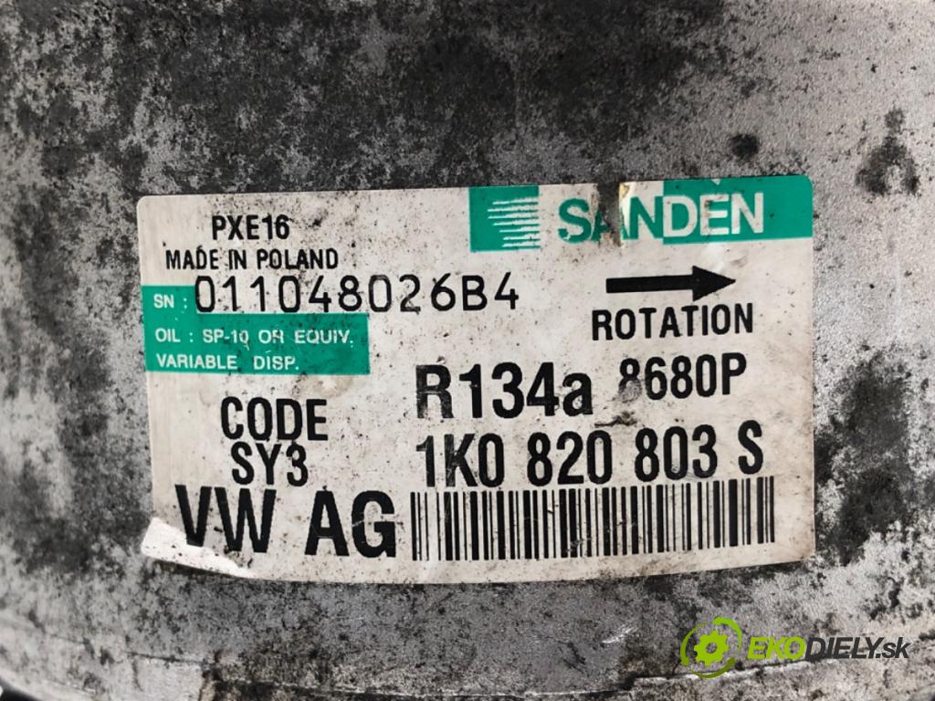 VW GOLF V (1K1) 2003 - 2010    1.9 TDI 77 kW [105 KM] olej napędowy 2003 - 2008  kompresor klimatizace 1K0820803S (Kompresory)