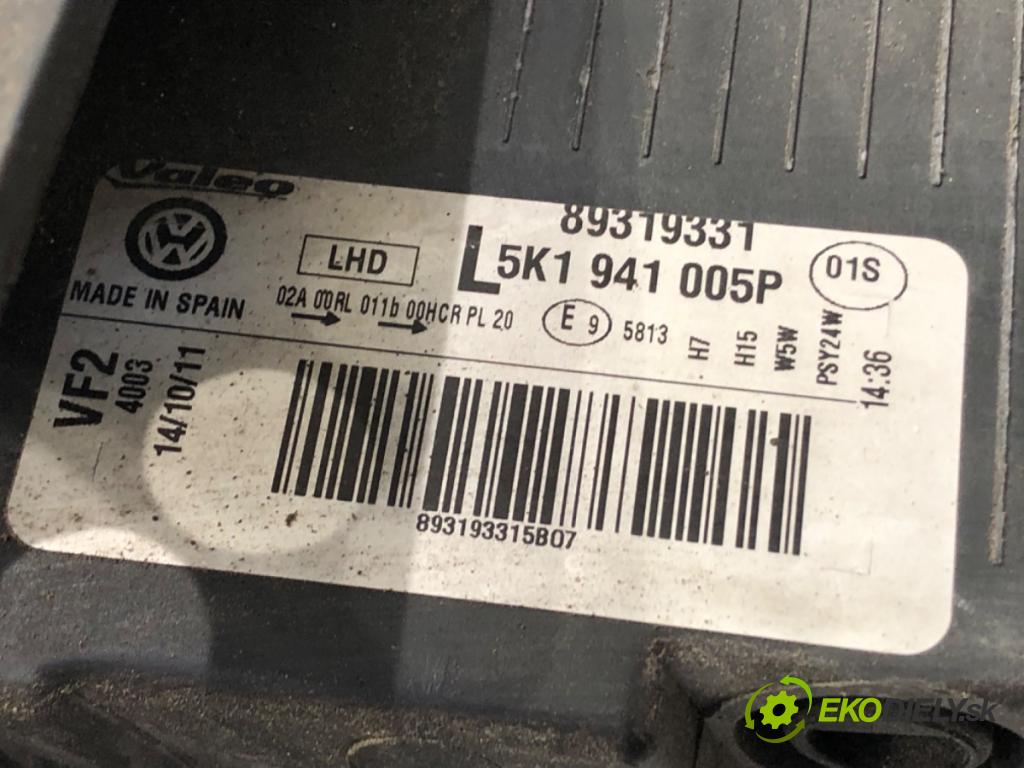 VW GOLF VI (5K1) 2008 - 2014    1.4 TSI 90 kW [122 KM] benzyna 2008 - 2012  Svetlomet ľavy predný 5K1941005P