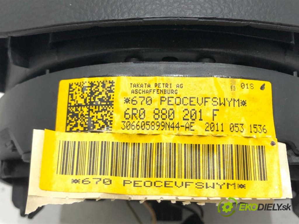 VW POLO V (6R1, 6C1) 2009 - 2022    1.2 TDI 55 kW [75 KM] olej napędowy 2009 - 2022  AirBag volantu spolujazdca pasy 6R0880201F 6R0880204