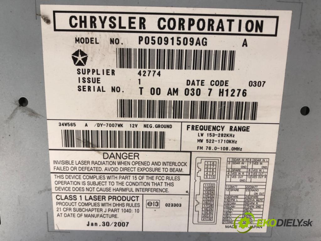 DODGE CALIBER 2006 - 2022    2.0 CRD 103 kW [140 KM] olej napędowy 2006 - 2022  RADIO P05091509AG (Audio zariadenia)