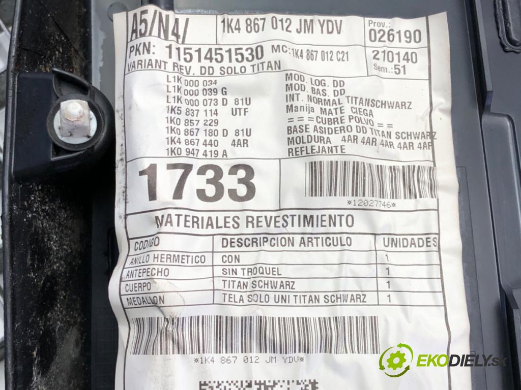 VW GOLF VI Variant (AJ5) 2009 - 2014    1.6 TDI 77 kW [105 KM] olej napędowy 2009 - 2013  ča dveře pravý přední část