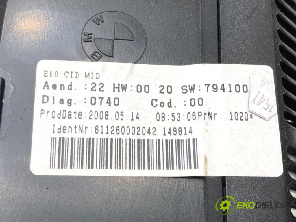 BMW 5 Touring (E61) 2004 - 2010    520 d 130 kW [177 KM] olej napędowy 2007 - 2010  Dislpej 9151975 (Prístrojové dosky, displeje)