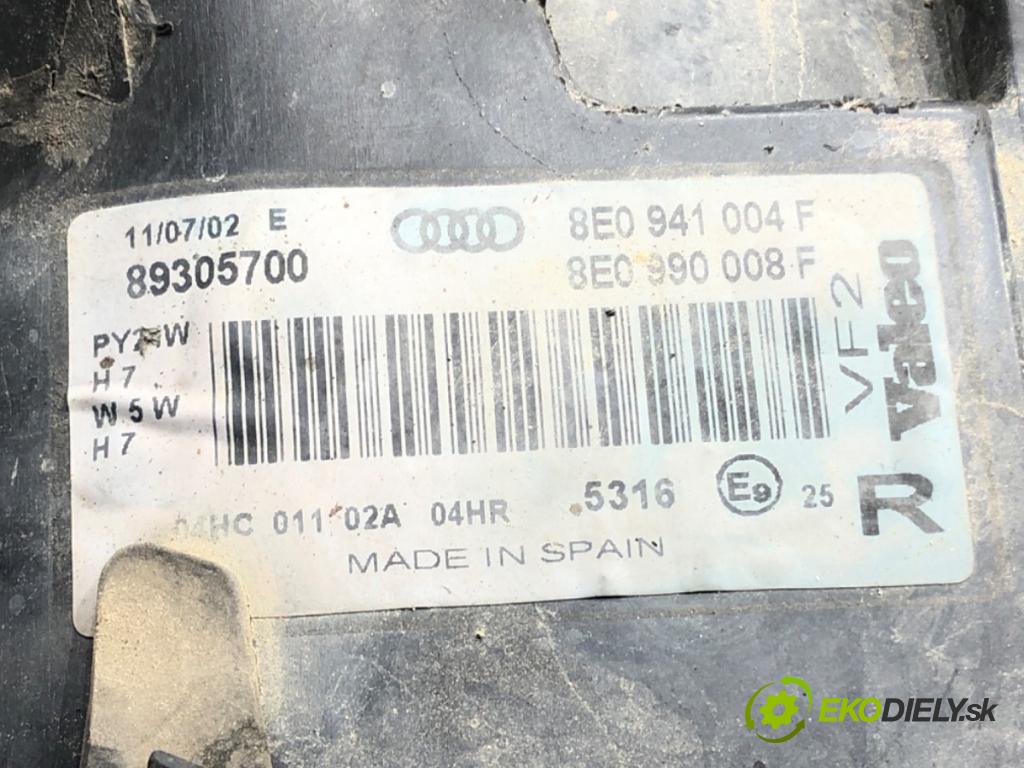 AUDI A4 B6 (8E2) 2000 - 2005    2.0 96 kW [130 KM] benzyna 2000 - 2004  Svetlomet pravy predný 8E0941004F