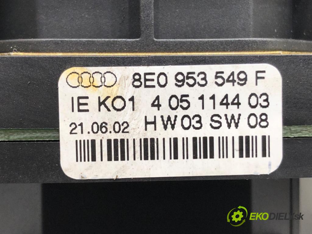 AUDI A4 B6 (8E2) 2000 - 2005    2.0 96 kW [130 KM] benzyna 2000 - 2004  Prepínač kombinovaný 8E0953549F (Prepínače, spínače, tlačidlá a ovládače kúrenia)