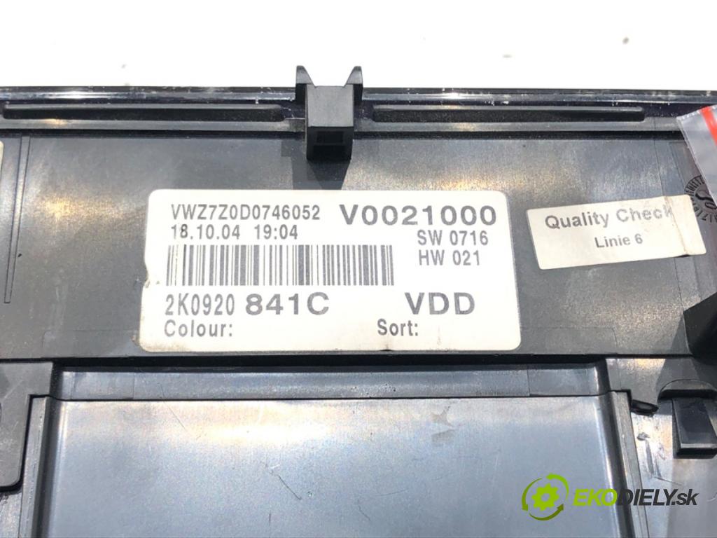 VW CADDY III nadwozie wielkoprzestrzenne (MPV) (2KB, 2KJ, 2CB, 2004 - 2015    2.0 SDI 51 kW [70 KM] olej napędowy 2004 - 2010  Prístrojovka 2K0920841C (Prístrojové dosky, displeje)