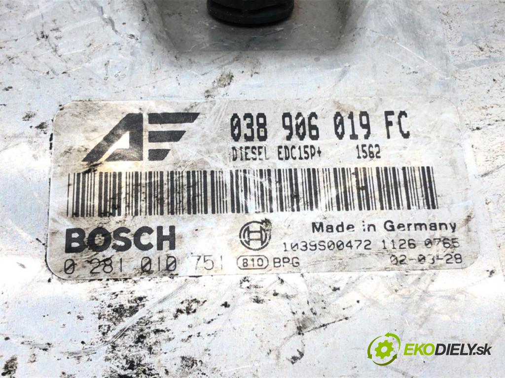 VW SHARAN (7M8, 7M9, 7M6) 1995 - 2010    1.9 TDI 85 kW [115 KM] olej napędowy 2000 - 2010  riadiaca jednotka Motor 038906019FC (Riadiace jednotky)