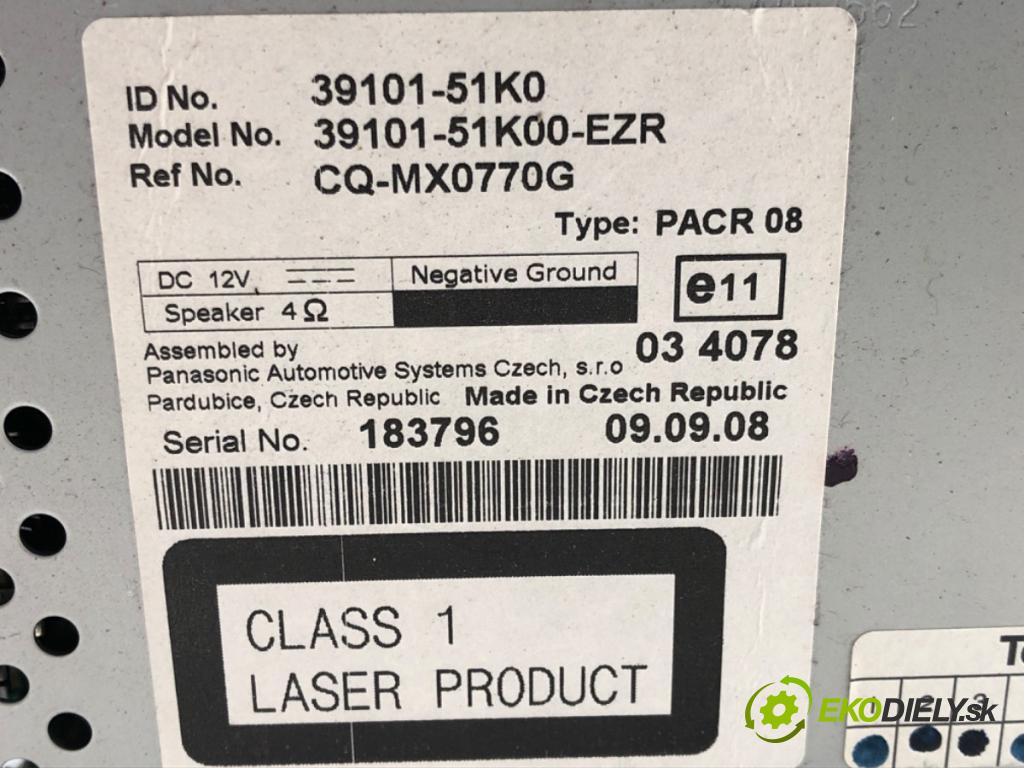 OPEL AGILA (B) (H08) 2008 - 2014    1.0 (F68) 48 kW [65 KM] benzyna 2008 - 2011  RADIO 39101-51K0 (Audio zariadenia)