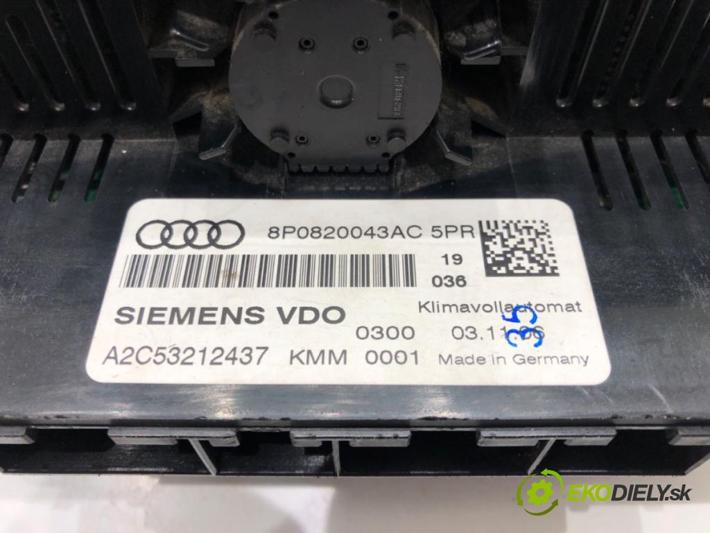 AUDI A3 (8P1) 2003 - 2013    2.0 TDI 103 kW [140 KM] olej napędowy 2005 - 2008  Panel ovládania kúrenia 8P0820043AC (Prepínače, spínače, tlačidlá a ovládače kúrenia)