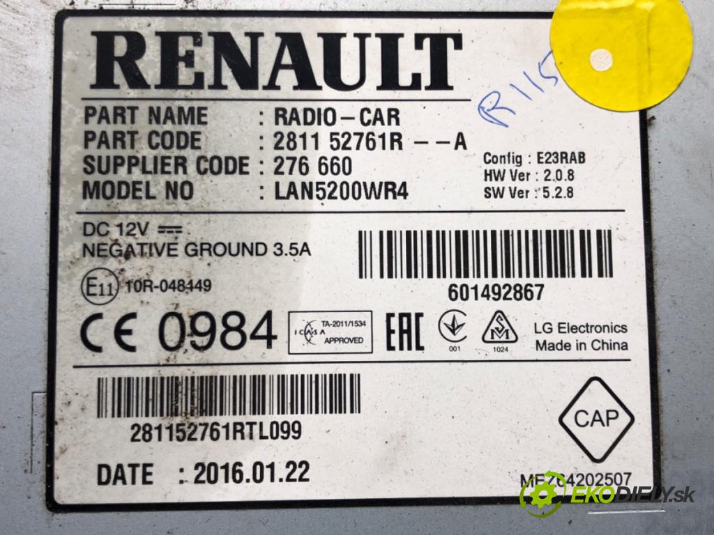 DACIA LODGY (JS_) 2012 - 2022    1.6 SCe 100 75 kW [102 KM] benzyna 2015 - 2022  RADIO 281152761R (Audio zariadenia)