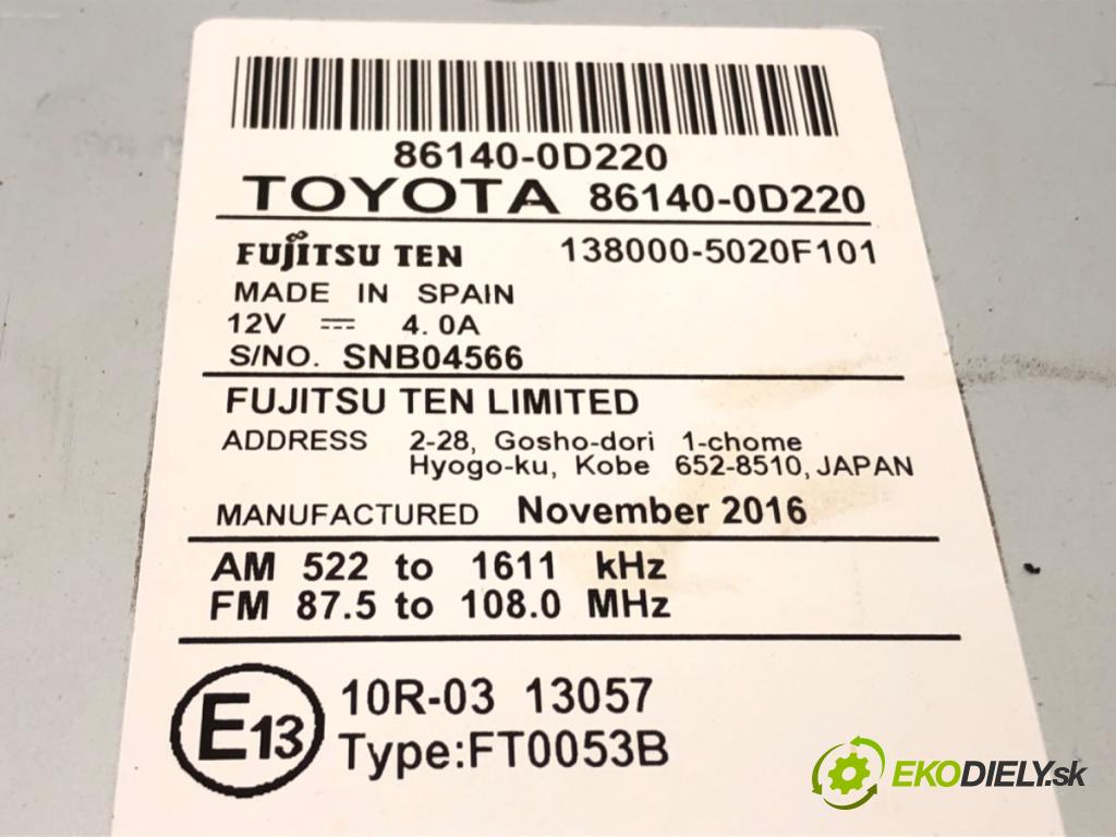 TOYOTA YARIS Nadwozie pełne / liftback (_P13_) 2012 - 2022    1.5 Hybrid (NHP130) 55 kW [75 KM] Hybryda silnik benzynowy / elektryczny 2015 - 2022  RADIO Navigácia 86140-0D220 (Audio zariadenia)