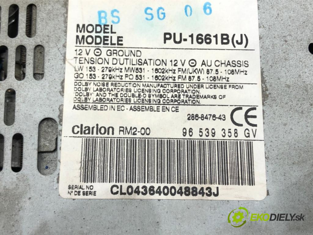 PEUGEOT 607 (9D, 9U) 2000 - 2022    2.2 HDi 98 kW [133 KM] olej napędowy 2000 - 2006  RADIO 96539358GV (Audio zariadenia)