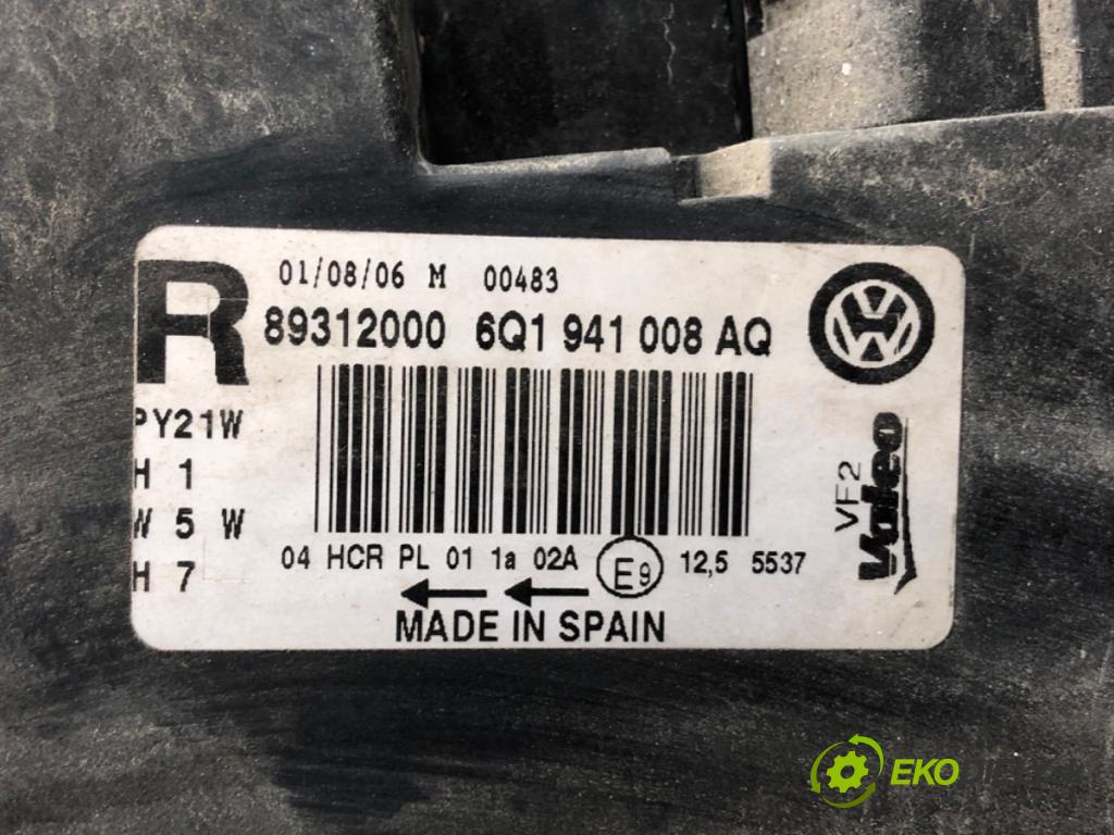VW POLO (9N_, 9A_) 2001 - 2014    1.4 TDI 51 kW [70 KM] olej napędowy 2005 - 2009  Svetlomet pravy predný 6Q1941008AQ