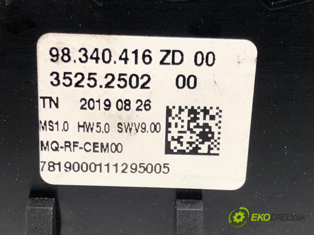 PEUGEOT PARTNER Nadwozie pełne/minivan (K9) 2018 - 2022    1.5 BlueHDi 100 75 kW [102 KM] olej napędowy 2019 - 2022  Panel ovládania kúrenia 98340416ZD (Prepínače, spínače, tlačidlá a ovládače kúrenia)