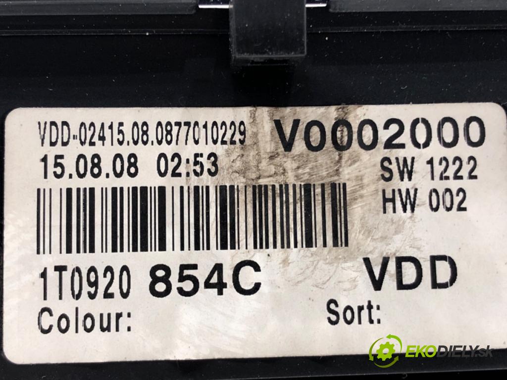 VW CADDY III Nadwozie pełne/minivan (2KA, 2KH, 2CA, 2CH) 2004 - 2015    2.0 SDI 51 kW [70 KM] olej napędowy 2004 - 2010  Prístrojovka 1T0920854C (Prístrojové dosky, displeje)