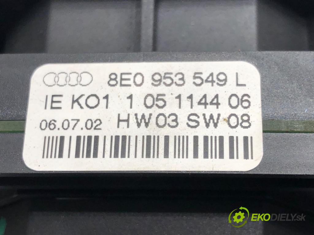 AUDI A4 B6 (8E2) 2000 - 2005    2.4 125 kW [170 KM] benzyna 2001 - 2004  Prepínač kombinovaný 8E0953549L (Prepínače, spínače, tlačidlá a ovládače kúrenia)