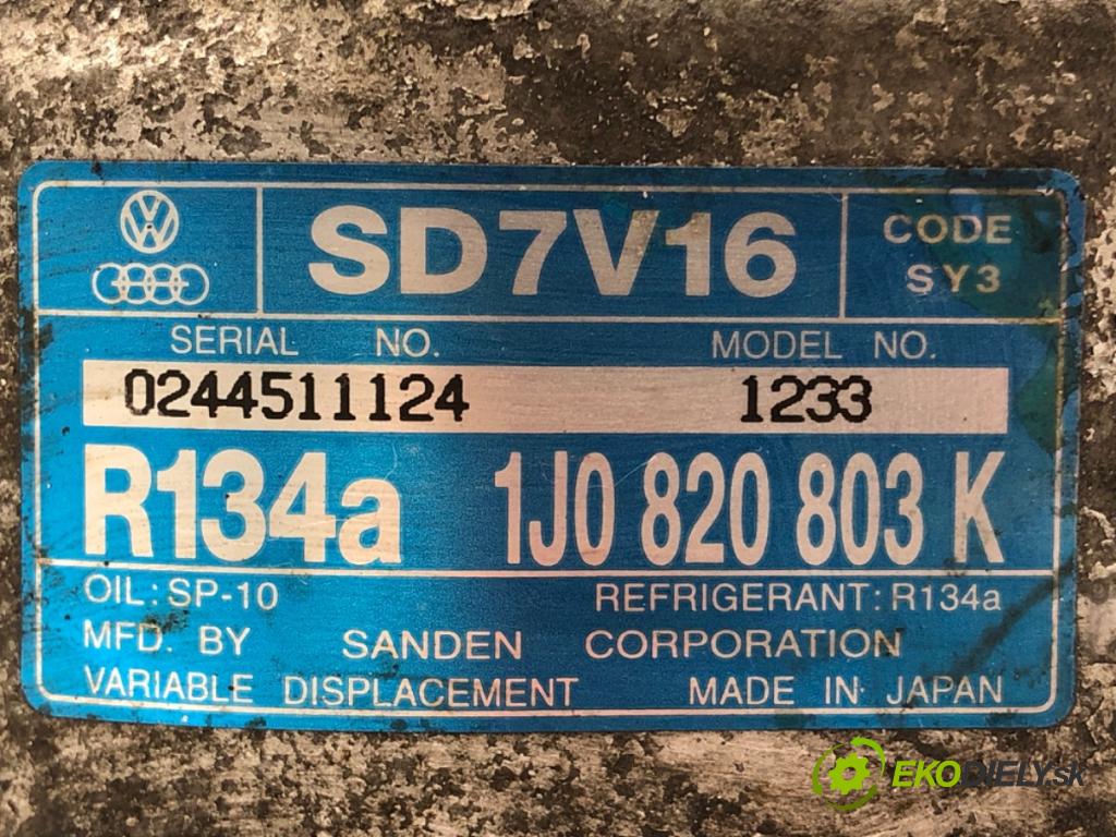 VW GOLF IV (1J1) 1997 - 2008    1.9 TDI 74 kW [101 KM] olej napędowy 2000 - 2005  kompresor klimatizace 1J0820803K (Kompresory)