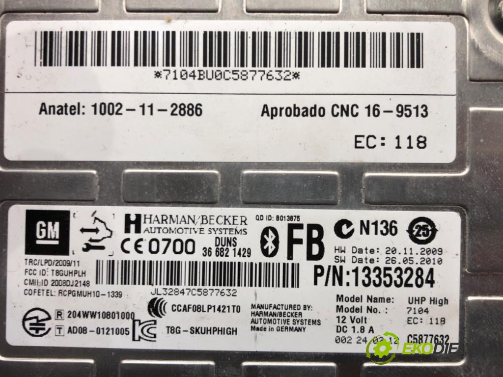 OPEL INSIGNIA A Sports Tourer (G09) 2008 - 2017    2.0 CDTI (35) 96 kW [131 KM] olej napędowy 2008 - 2015  Modul BLUETOOTH 13353284 (Ostatné)