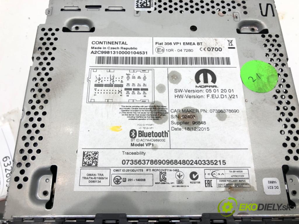 FIAT TIPO sedan (356_) 2015 - 2022    1.4 (356SXA1B) 70 kW [95 KM] benzyna 2015 - 2022  RADIO 07356378690 (Audio zariadenia)