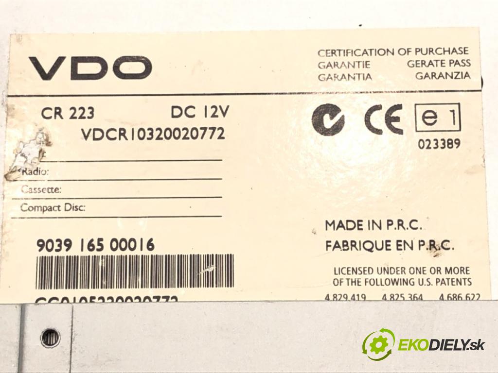 SKODA FABIA I Combi (6Y5) 2000 - 2007    1.9 TDI 74 kW [100 KM] olej napędowy 2000 - 2007  RADIO CR223 (Audio zariadenia)